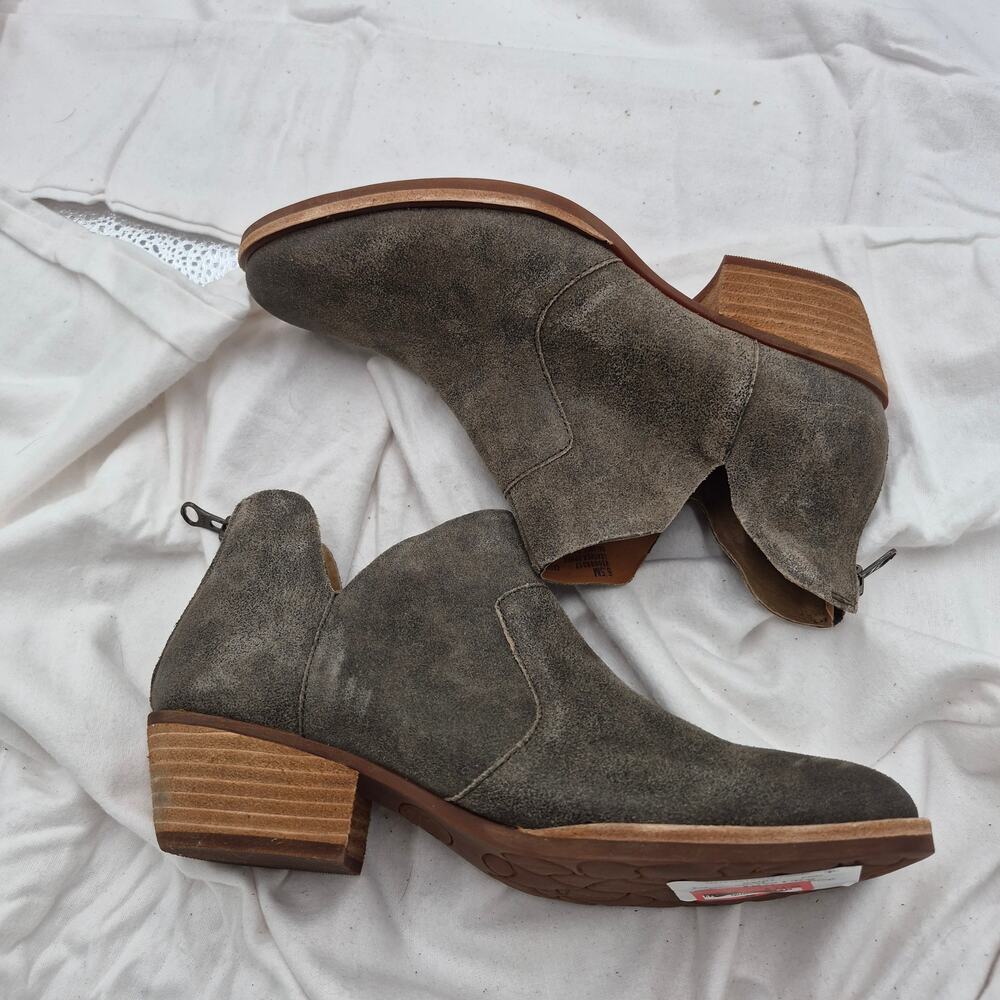 NEW Kork-Ease Skye heeled ankle booties gray distressed suede leather size 6.5 - Picture 2 of 7